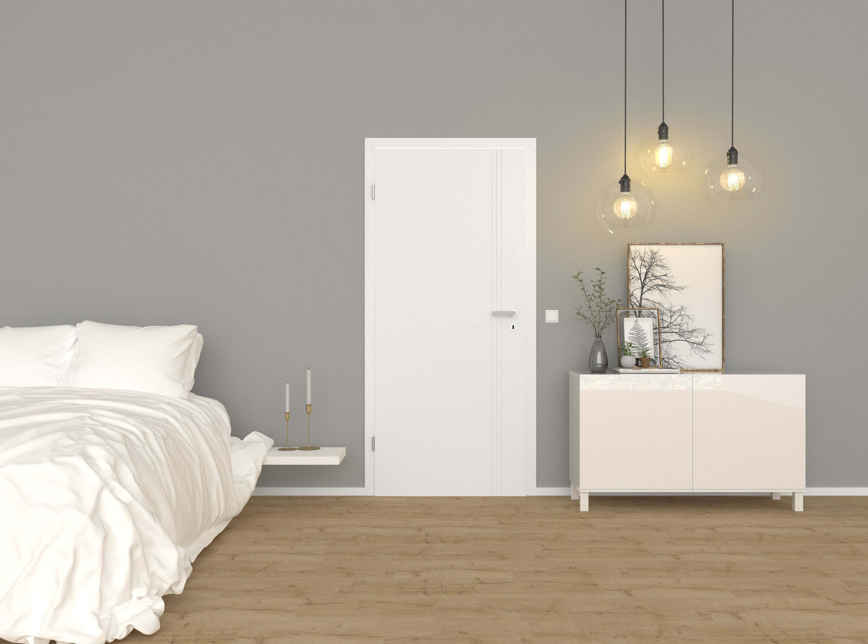 Tür Weißlack 3.0 Modell Genua GA6 und Vinyl Designboden Palma Landhausdiele Wohnbild