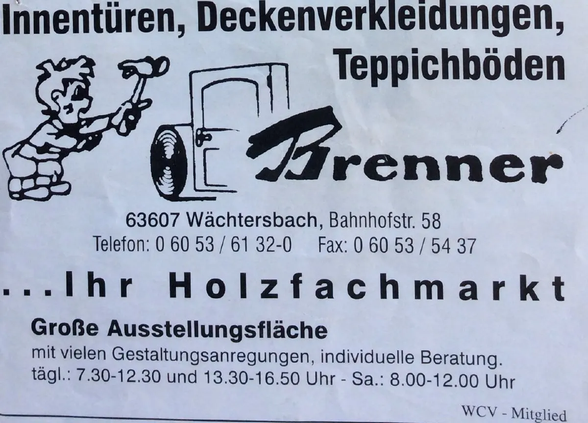 Werbeanzeige Max Brenner KG WCV Mitglied Wächtersbach